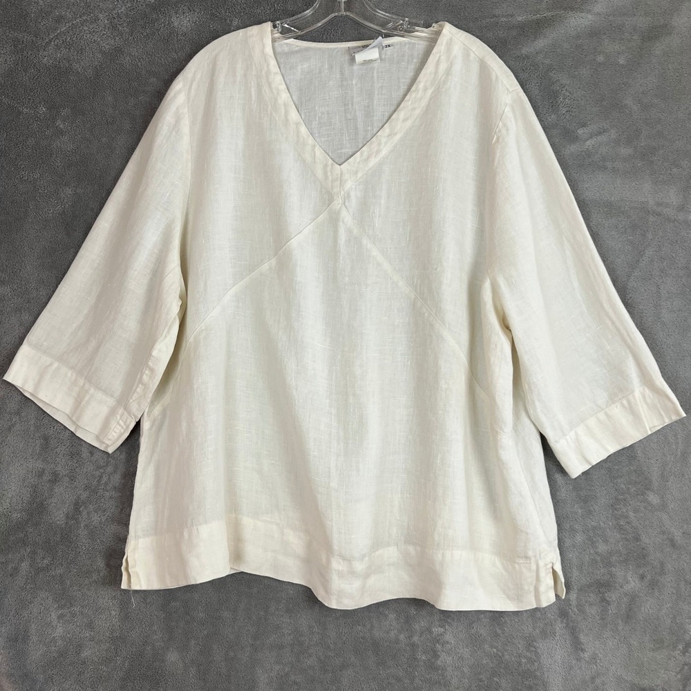 Vintage Marc Ware Hot Cotton Tunic Shirt Womens 2X 100% Linen Lagenlook Vacation